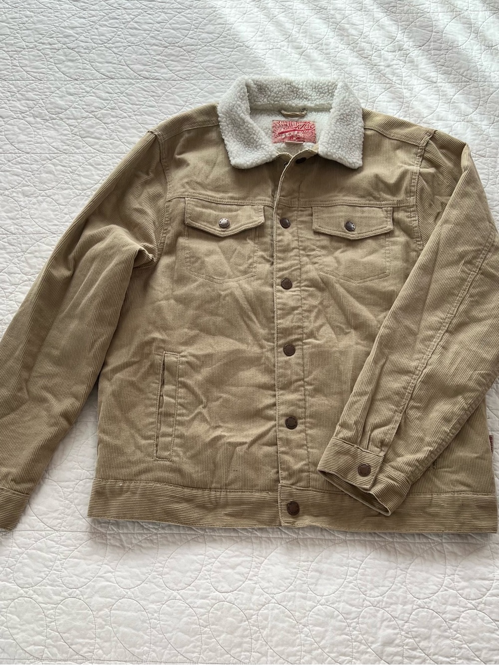 Brooklyn Cloth Co. Tan Corduroy Fleece-Lined Trucker Jacket Gorpcore Streetwear